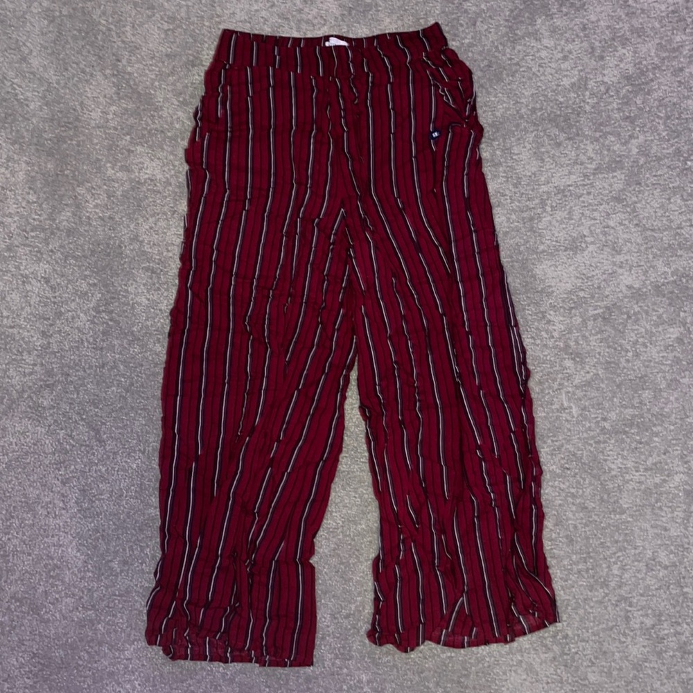 flowy red black and white striped pants